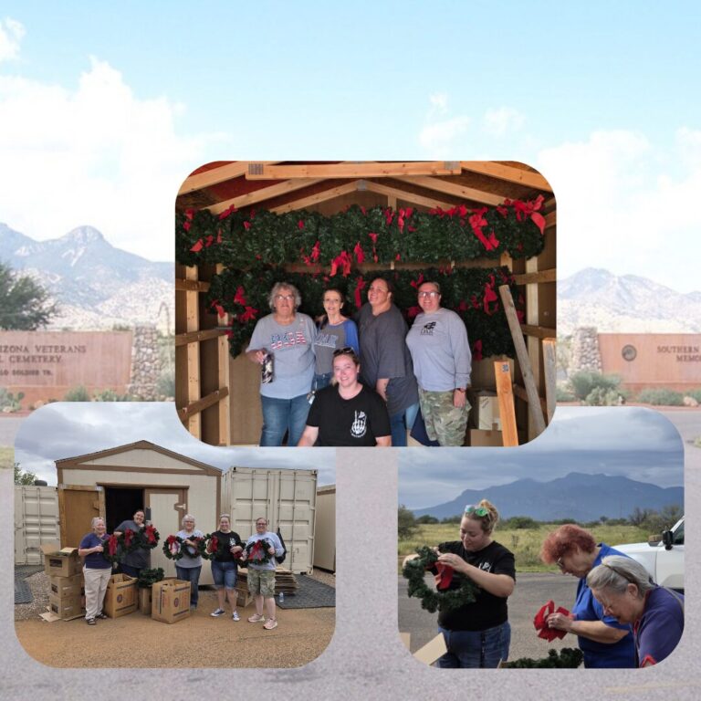 NSDAR Day of Service Project Members prepared 210 wreaths for Wreaths Across America at the Southern Arizona Veterans Memorial Cemetery, October 11, 2025